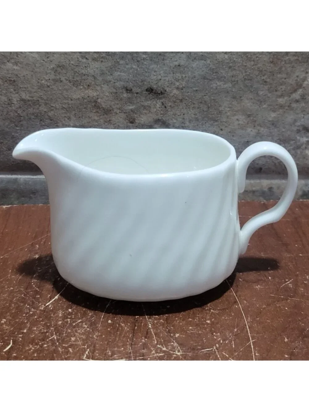 Vintage White Fife Mini Creamer Syrup Pitcher Distinctive Swirl Pattern